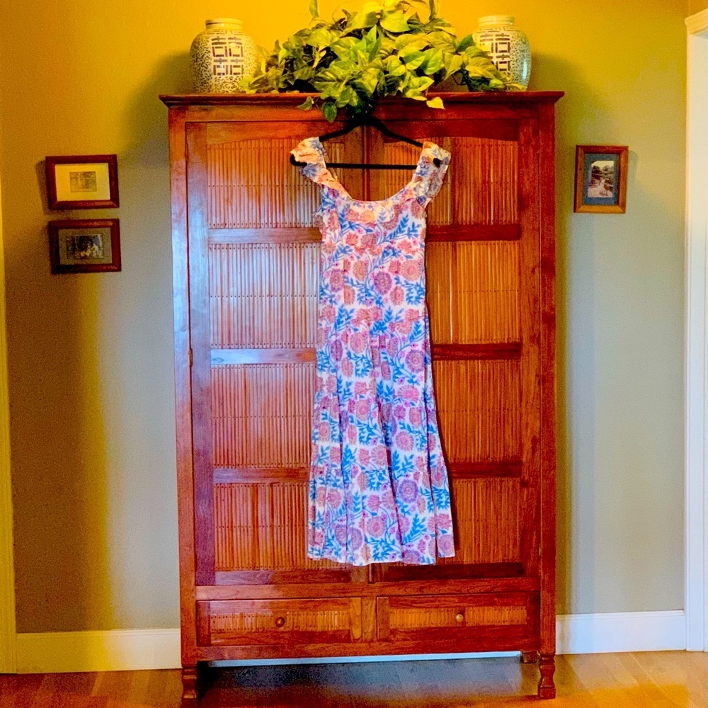 Tiered Ruffleneck Dress in Floral Vine Block Print